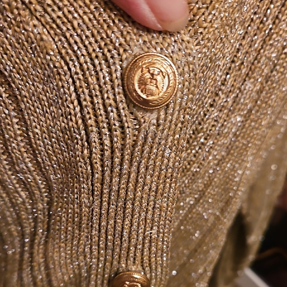 Magnolia Womens Shimmering Gold Cardigan Sweater - Picture 5 of 7